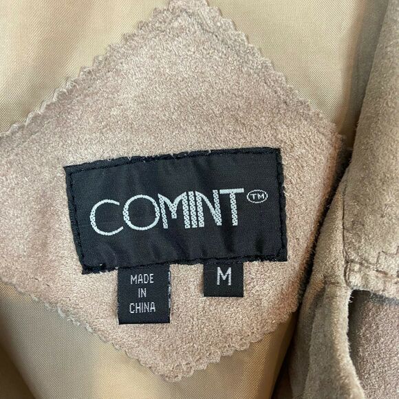 Suede Shirt Jacket Comint Women's Vintage 80s Tan Genuine Leather size M Retro - Picture 10 of 12